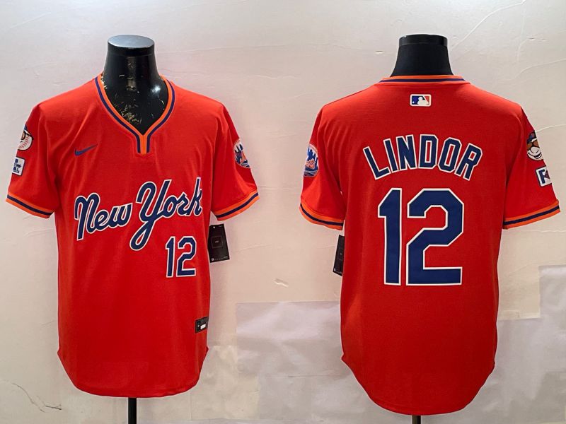 Men New York Mets #12 Lindor Orange Throwback Game Nike 2025 MLB Jersey style 2